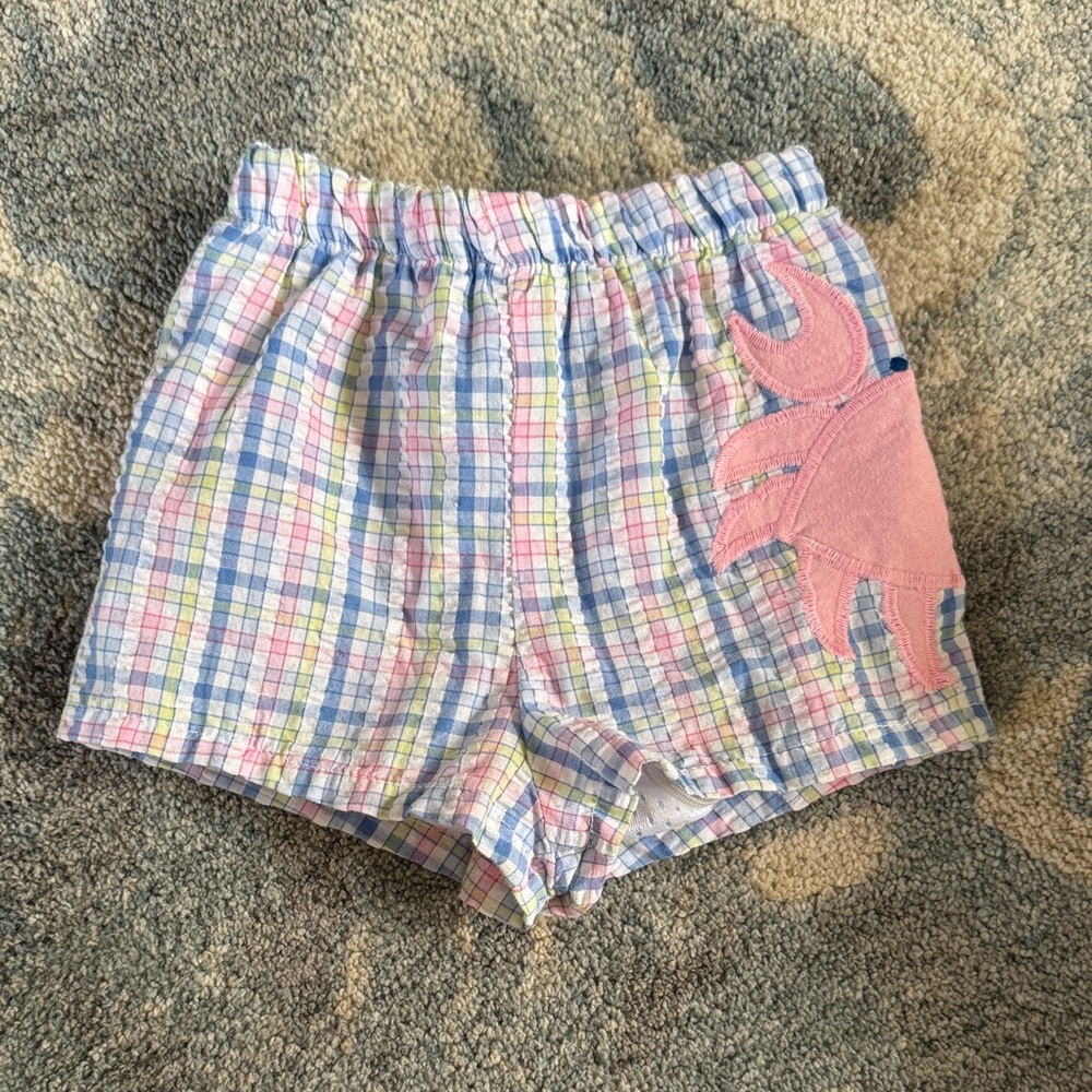 The Bailey Boys Plaid Swim shorts with Pink Crab Design 3 months